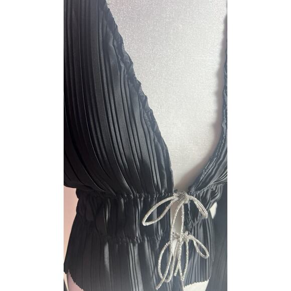 WAYF Payton Tie Front Long Sleeve Blouse Women's Cardigan Rhinestone Black Sz 8 - Picture 9 of 14